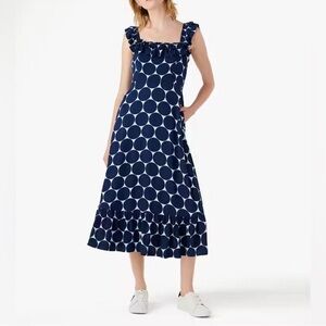 NWOT Kate Spade Blue Dotted Ruffle Dress, Midi Length S